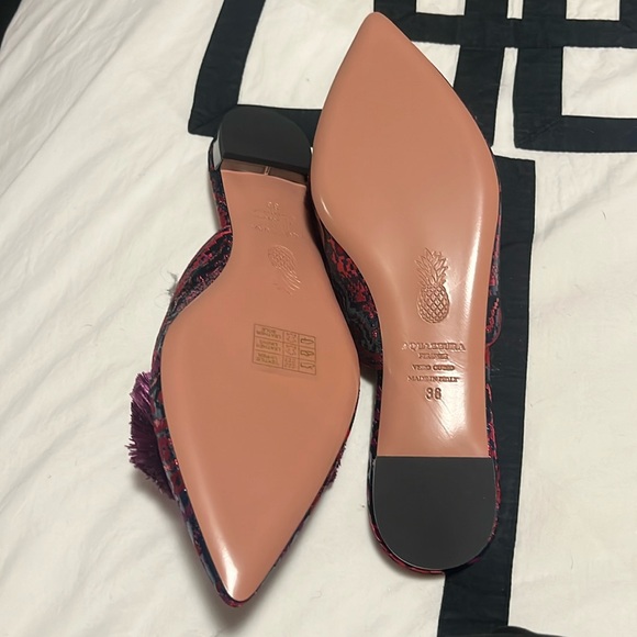 NWOT Aquazarra brocade closed toe slides with pom poms. - Picture 5 of 5
